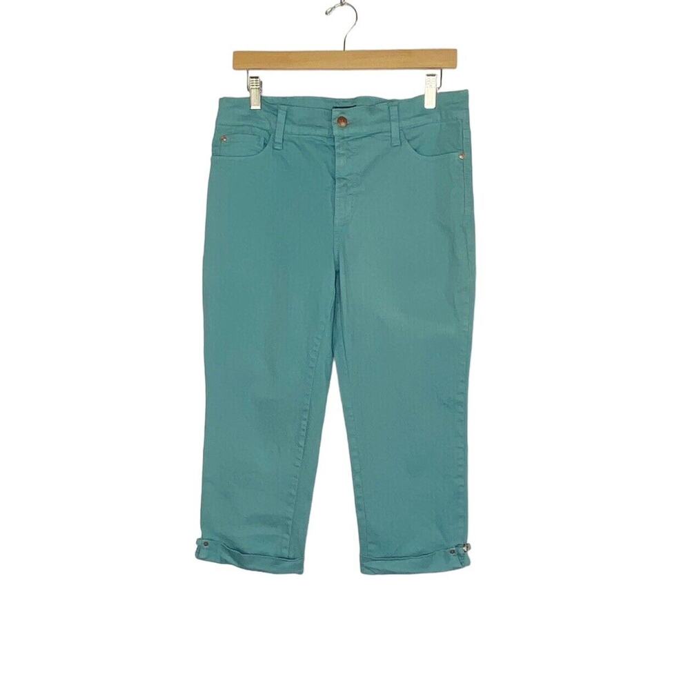NYDJ Crop Jeans Womens Size 10 Blue Teal Denim Stretch Slimming 21" Inseam FLAWS